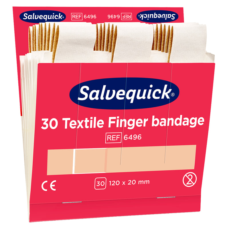 Salvequick Fingerverband Textil | extra lange Textilpflaster | 120 x 20 mm | für Fingerverletzungen | Cederroth 6496
