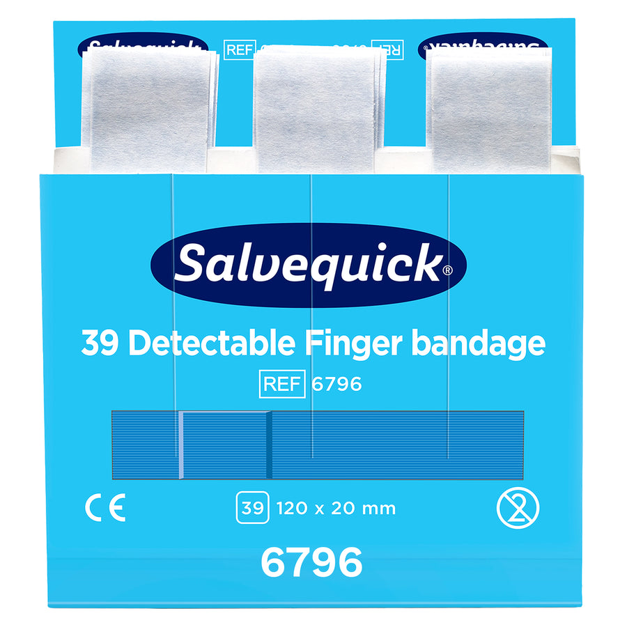Salvequick Fingerverband Detectable | blaue detektierbare Fingerpflaster | 6 x 39 Stück | Cederroth 6796