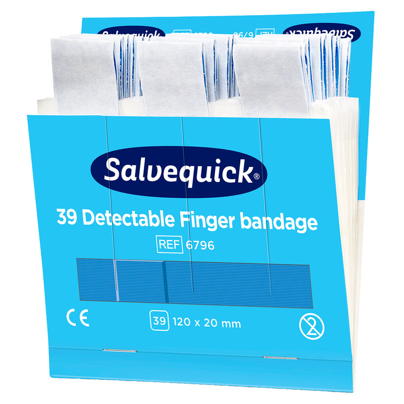 Salvequick Fingerverband Detectable | blaue detektierbare Fingerpflaster | 6 x 39 Stück | Cederroth 6796