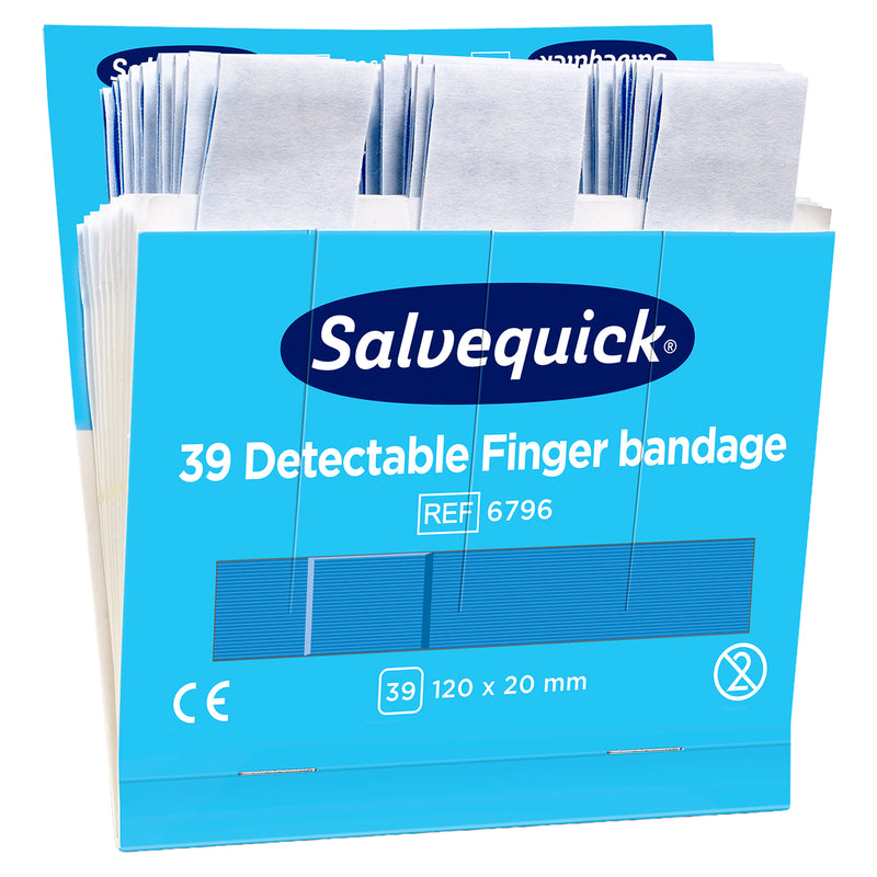 Salvequick Fingerverband Detectable | blaue detektierbare Fingerpflaster | 6 x 39 Stück | Cederroth 6796