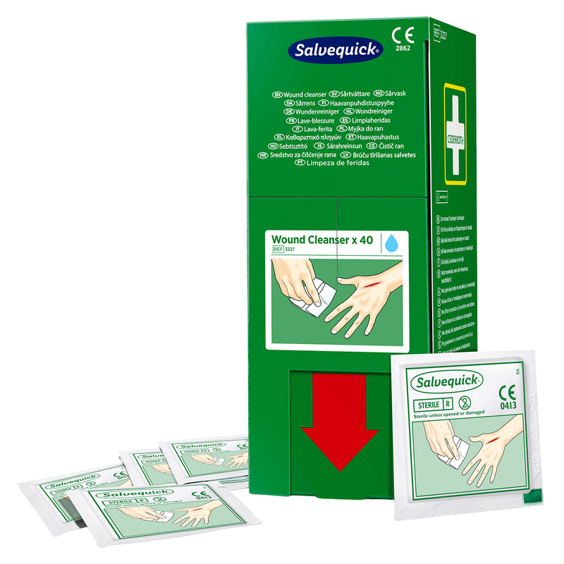 Salvequick Wundreiniger | sterile Reinigungstücher | 40 Stück | für Wound Care Dispenser | Cederroth 3227