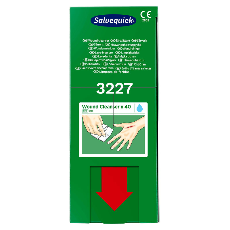 Salvequick Wundreiniger | sterile Reinigungstücher | 40 Stück | für Wound Care Dispenser | Cederroth 3227
