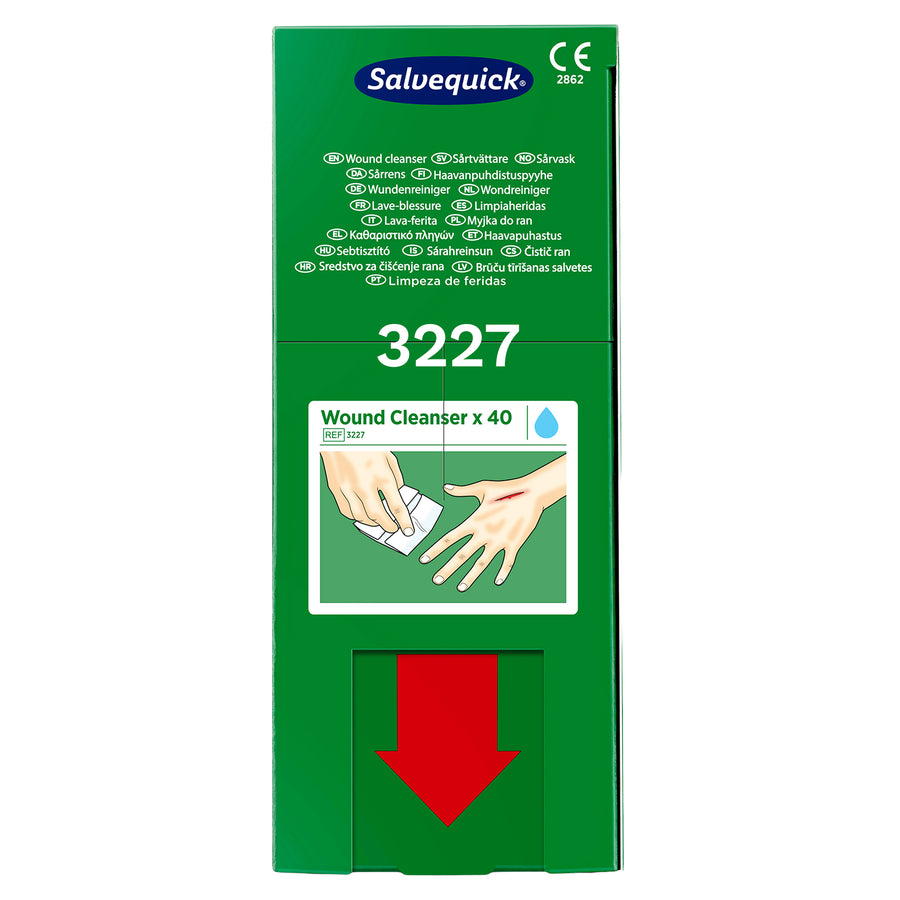 Salvequick Wundreiniger | sterile Reinigungstücher | 40 Stück | für Wound Care Dispenser | Cederroth 3227