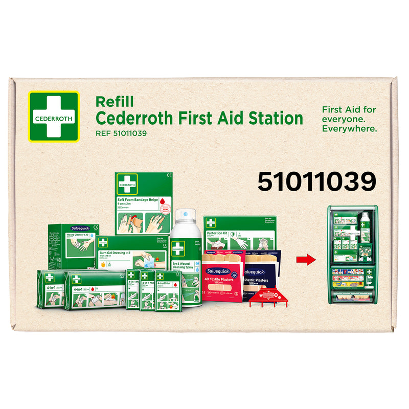 Nachfüllpaket für Erste-Hilfe-Station | kompletter Nachfüllsatz | Wundversorgung, Pflaster, Burn Gel & Soft Foam | Cederroth 51011039