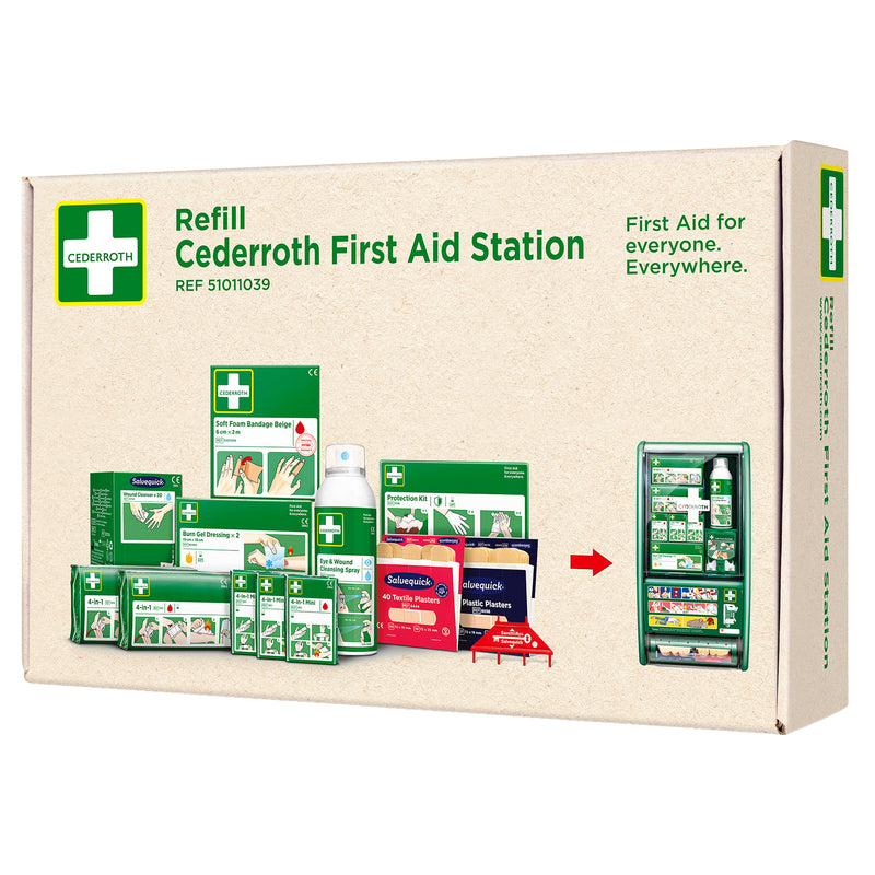 Nachfüllpaket für Erste-Hilfe-Station | kompletter Nachfüllsatz | Wundversorgung, Pflaster, Burn Gel & Soft Foam | Cederroth 51011039