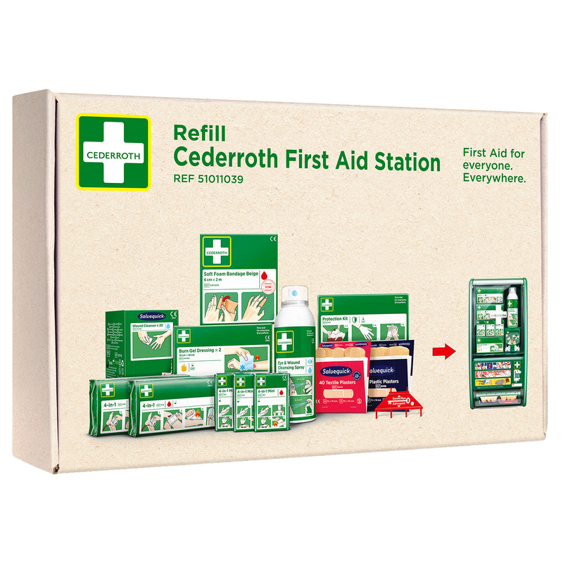 Nachfüllpaket für Erste-Hilfe-Station | kompletter Nachfüllsatz | Wundversorgung, Pflaster, Burn Gel & Soft Foam | Cederroth 51011039