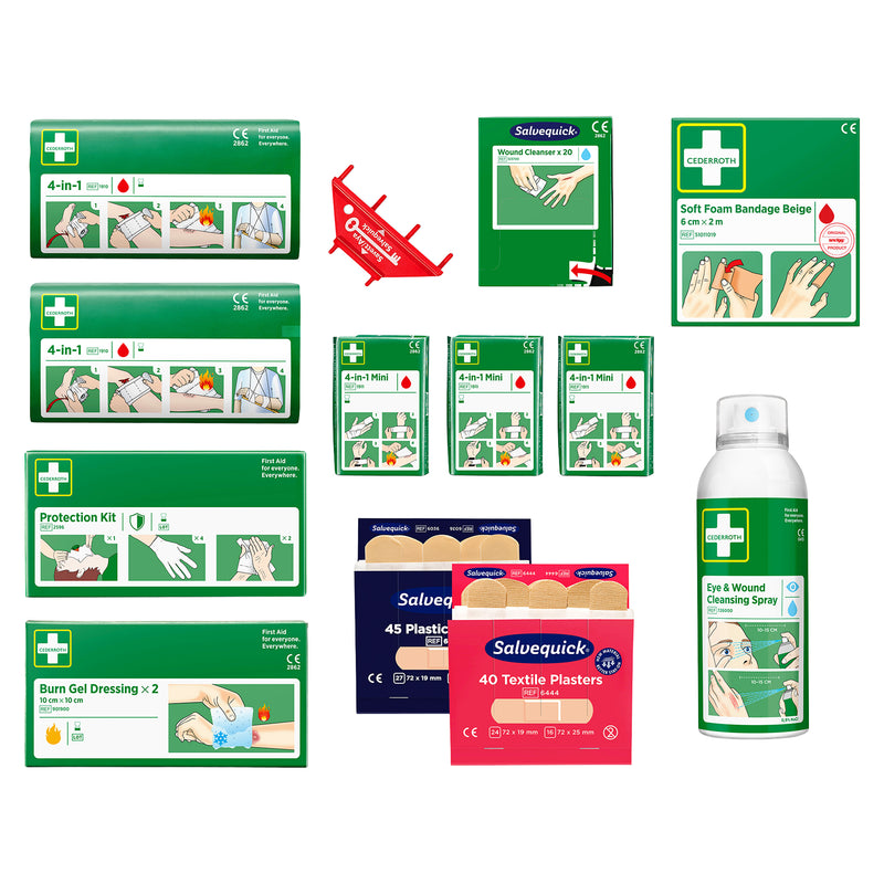 Nachfüllpaket für Erste-Hilfe-Station | kompletter Nachfüllsatz | Wundversorgung, Pflaster, Burn Gel & Soft Foam | Cederroth 51011039