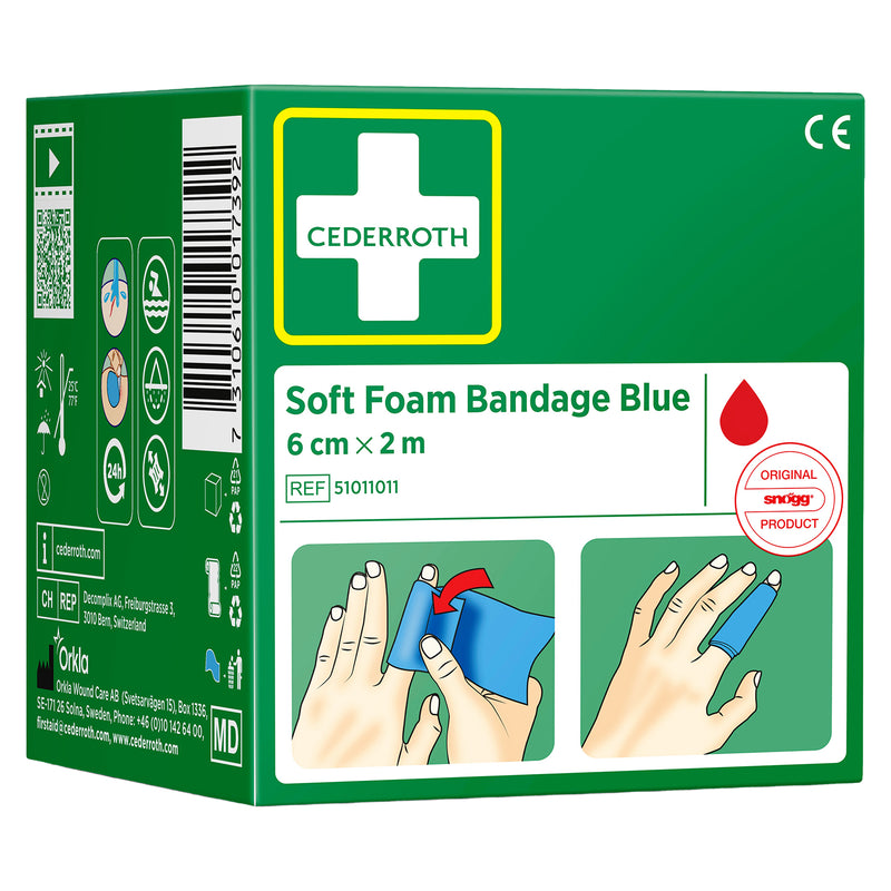 Soft Foam Bandage Blue | selbsthaftender Wundverband | 6 cm x 2 m | wasserfest & latexfrei | Cederroth 51011011