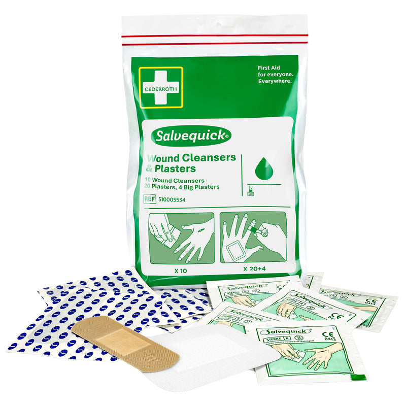 Salvequick Pflaster & Wundreinigungstücher | praktischer Erste-Hilfe-Beutel | 34-teilig | Cederroth 510005534