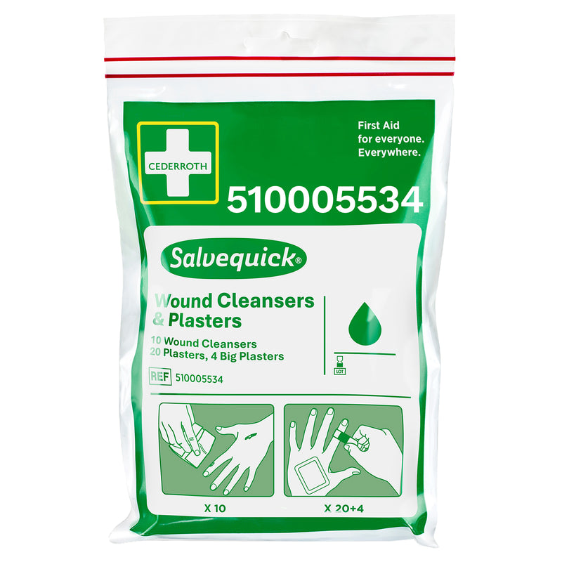 Salvequick Pflaster & Wundreinigungstücher | praktischer Erste-Hilfe-Beutel | 34-teilig | Cederroth 510005534