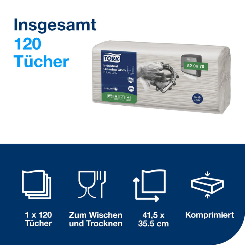 Industrie-Reinigungstücher W4 | Einzelblatt | Grau | exelCLEAN™ Material | 1-lagig | 41,5 x 35,5 cm | 480 Blatt | Premium | TORK 520679