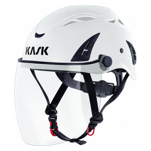 KASK Full Face Visier Klar, Montagebeispiel an einem weissen KASK-Helm nach links