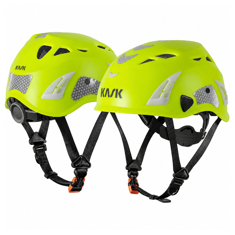 KASK Superplasma AQ HI-VIZ Schutzhelm, HiVis Gelb, zwei schräge Perspektiven