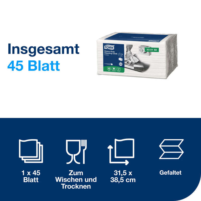 Reinigungstücher W8 | Einzelblatt | Extra Stark | exelCLEAN™ Material | 1-lagig | 38,5 x 31,5 cm | 360 Blatt | Premium | TORK 530150