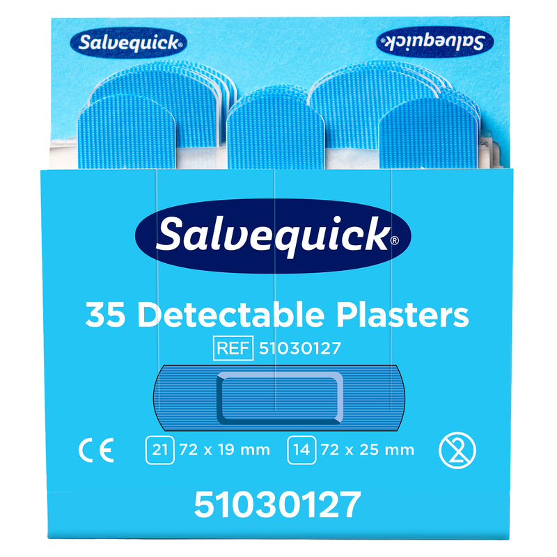 Salvequick Pflaster blau detektierbar | Pflaster-Nachfüllpackungen | 6 x 35 Stück | für Lebensmittelbereiche | Cederroth 51030127