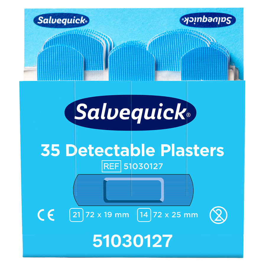 Salvequick Pflaster blau detektierbar | Pflaster-Nachfüllpackungen | 6 x 35 Stück | für Lebensmittelbereiche | Cederroth 51030127