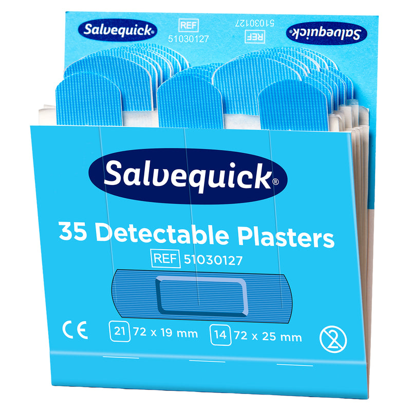Salvequick Pflaster blau detektierbar | Pflaster-Nachfüllpackungen | 6 x 35 Stück | für Lebensmittelbereiche | Cederroth 51030127