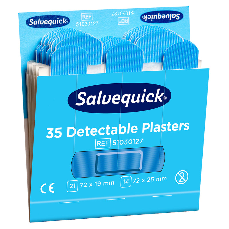 Salvequick Pflaster blau detektierbar | Pflaster-Nachfüllpackungen | 6 x 35 Stück | für Lebensmittelbereiche | Cederroth 51030127