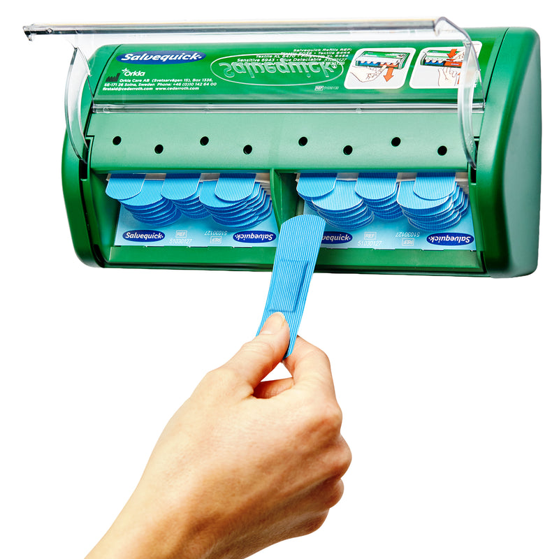 Pflasterspender Blue Detectable | Salvequick Pflasterspender | blau & detektierbar | für Lebensmittelbereiche | Cederroth 51030130