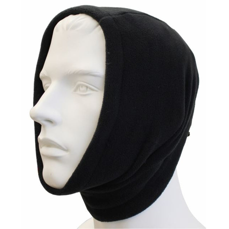 U-Power Schlauchschal aus schwarzem Fleece, als Kapuze am Modell