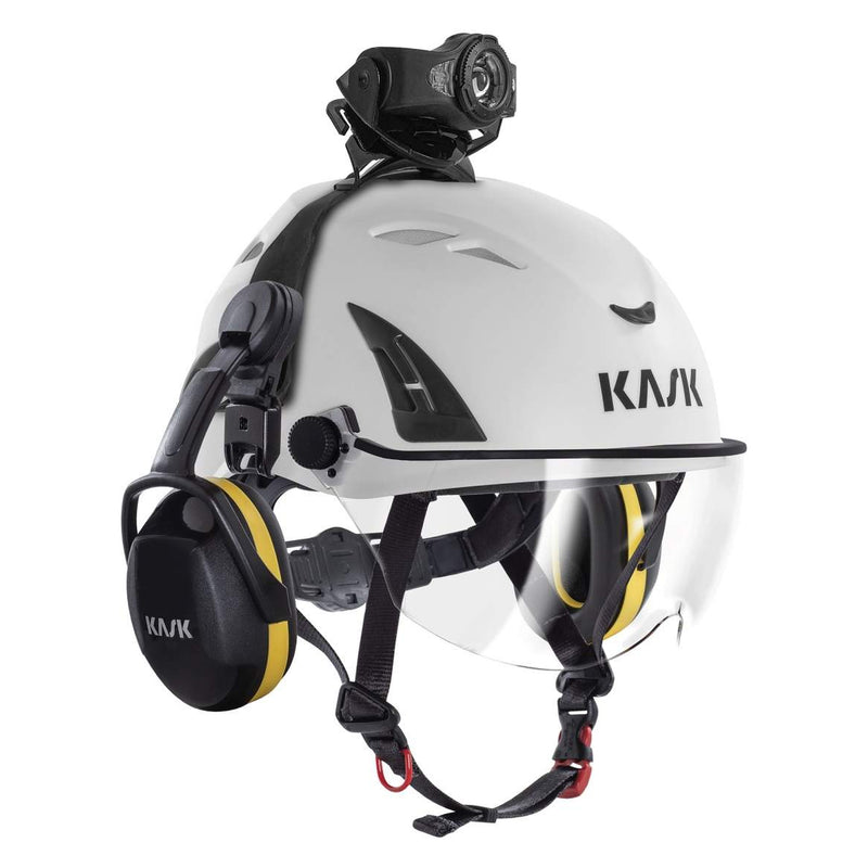 KASK SC2 Gehörschutz Gelb, Montagebeispiel am KASK-Helm, Ansicht 1