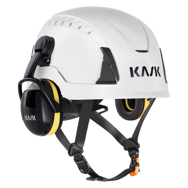 KASK SC2 Gehörschutz Gelb, Montagebeispiel am KASK-Helm, Ansicht 3