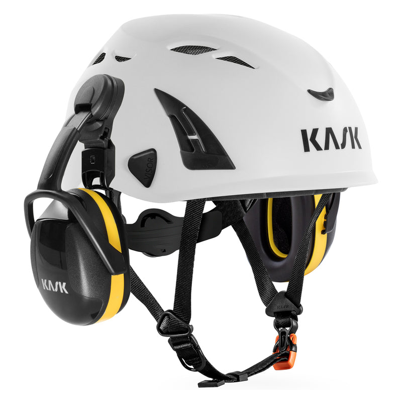 KASK SC2 Gehörschutz Gelb, Montagebeispiel am KASK-Helm, Ansicht 4