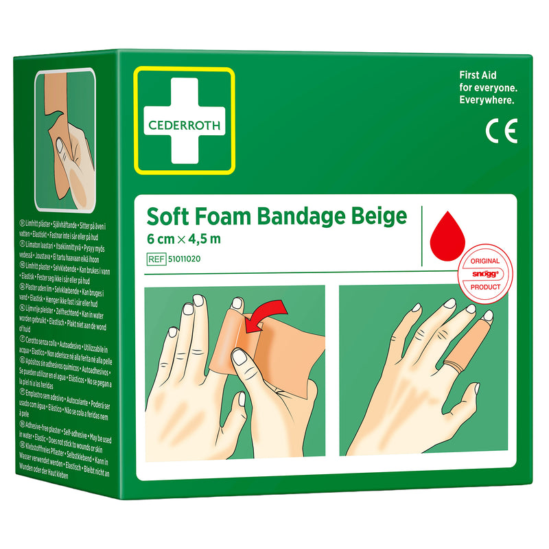 Soft Foam Bandage Beige | selbsthaftender Wundverband | 6 cm x 4,5 m | wasserfest & latexfrei | Cederroth 51011020