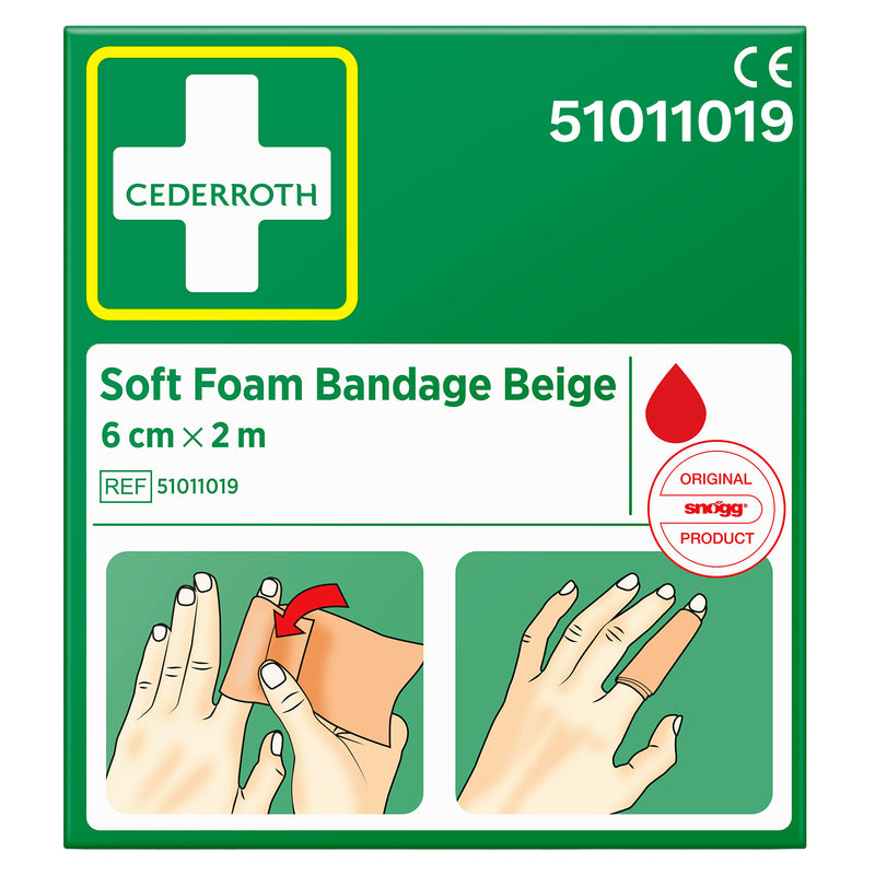 Soft Foam Bandage Beige | selbsthaftender Wundverband | 6 cm x 2 m | für First Aid Station | Cederroth 51011019