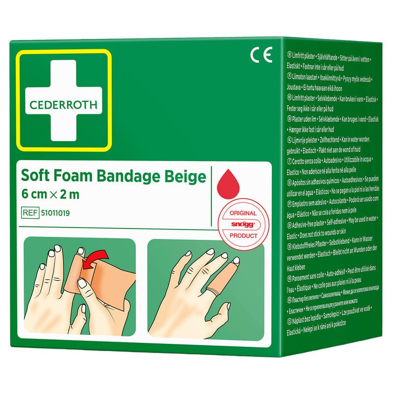 Soft Foam Bandage Beige | selbsthaftender Wundverband | 6 cm x 2 m | für First Aid Station | Cederroth 51011019