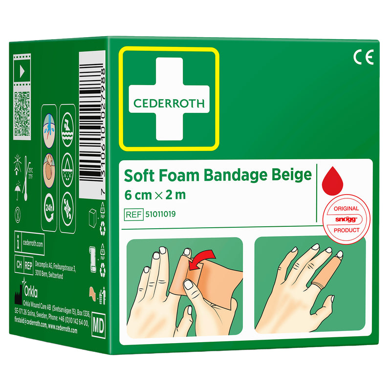 Soft Foam Bandage Beige | selbsthaftender Wundverband | 6 cm x 2 m | für First Aid Station | Cederroth 51011019