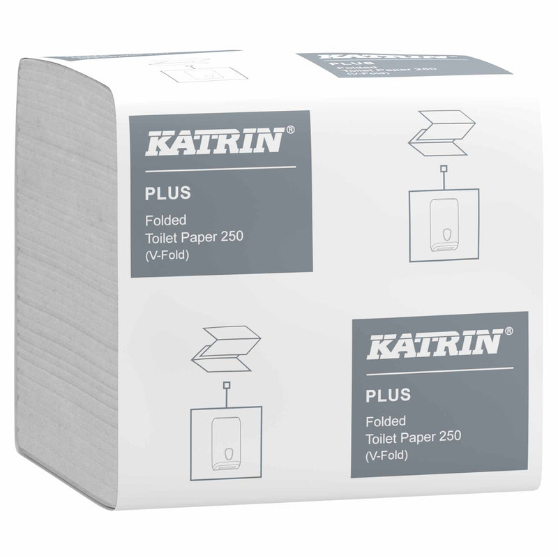 Einzelblatt Toilettenpapier 2-lagig | V-Falz | 100% Zellstoff | Katrin Plus