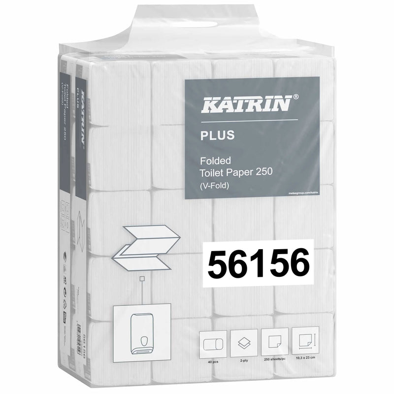 Einzelblatt Toilettenpapier | 2-lagig | V-Falz | 100% Zellstoff | Katrin Plus 56156