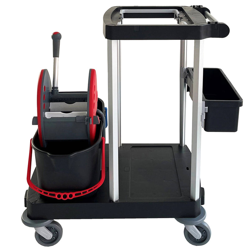 Reinigungswagen | Mopp-Presse | 2 x 15 L | Abfallsackhalter | Recycling-Kunststoff | Cleanfix ReUse