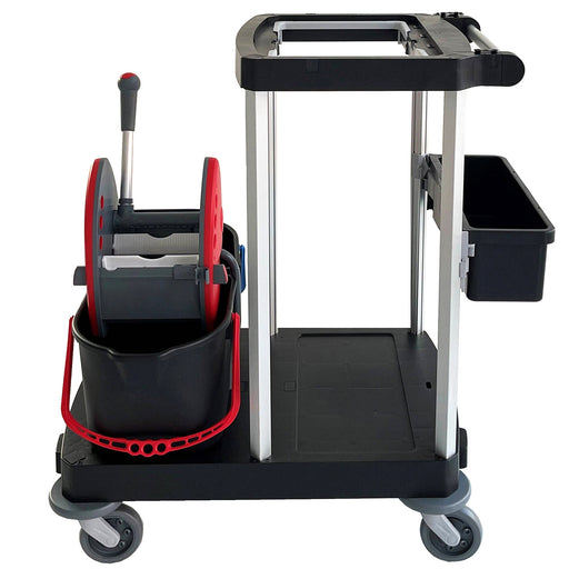 Reinigungswagen | Mopp-Presse | 2 x 15 L | Abfallsackhalter | Recycling-Kunststoff | Cleanfix ReUse