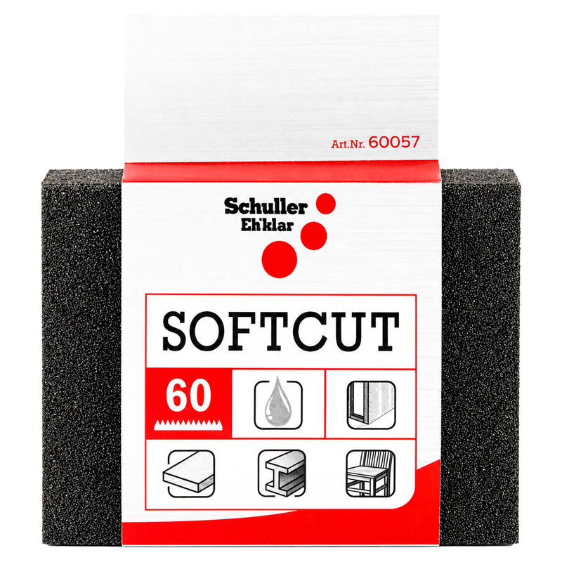 Schleifschwamm 100 × 70 × 28 mm | P36/60 / P60 / P100 / P180 | Siliciumcarbid | Trocken- & Nassschliff | 12er-Pack | Schuller Eh’klar Softcut