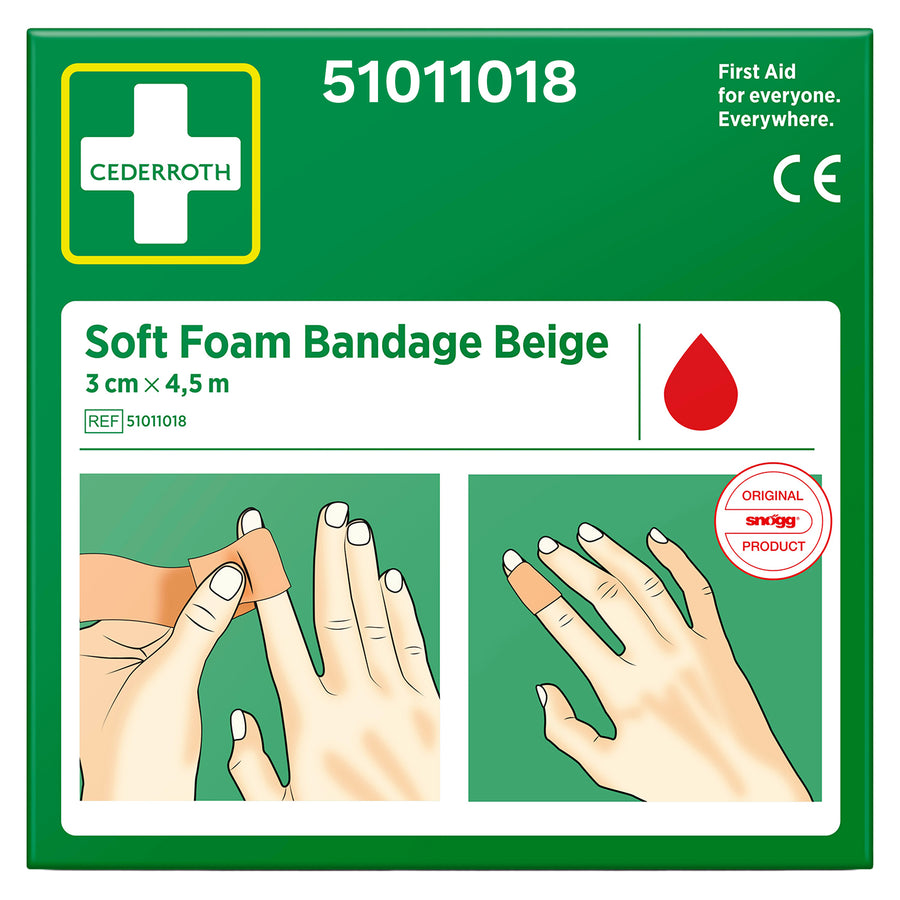 Soft Foam Bandage Beige | selbsthaftender Wundverband | 3 cm x 4,5 m | für Finger & Zehen | Cederroth 51011018