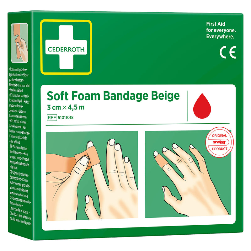 Soft Foam Bandage Beige | selbsthaftender Wundverband | 3 cm x 4,5 m | für Finger & Zehen | Cederroth 51011018