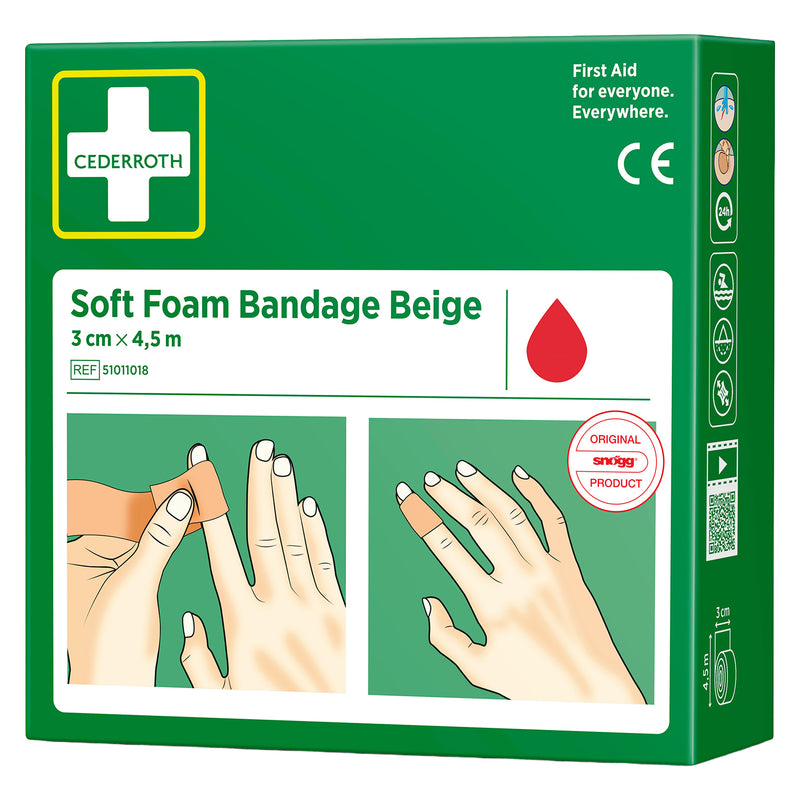 Soft Foam Bandage Beige | selbsthaftender Wundverband | 3 cm x 4,5 m | für Finger & Zehen | Cederroth 51011018