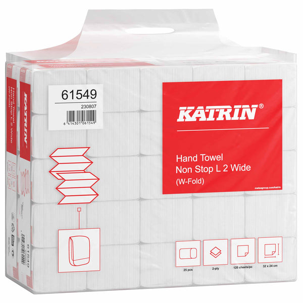 Papierhandtücher W-Falz | 2-lagig | 32 × 24 cm | Katrin 61549 | Non Stop L Wide