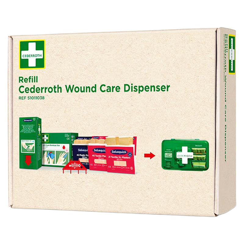 Nachfüllpaket für Wound Care Dispenser | kompletter Nachfüllsatz | Pflaster, Wundreiniger & Soft Foam Bandage | Cederroth 51011038