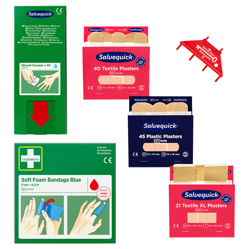 Nachfüllpaket für Wound Care Dispenser | kompletter Nachfüllsatz | Pflaster, Wundreiniger & Soft Foam Bandage | Cederroth 51011038