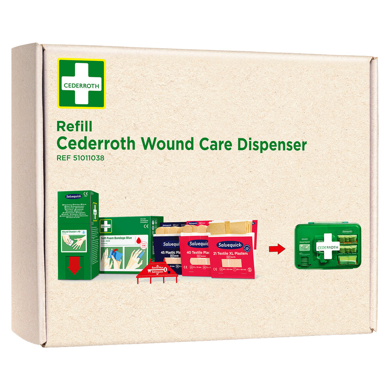 Nachfüllpaket für Wound Care Dispenser | kompletter Nachfüllsatz | Pflaster, Wundreiniger & Soft Foam Bandage | Cederroth 51011038