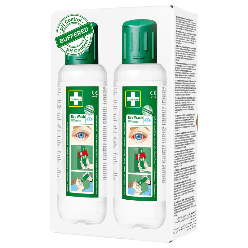 Augendusche 2 x 0,5 Liter | sterile gepufferte Augenspüllösung | phosphatfrei | für Säuren, Laugen & Fremdkörper | Cederroth 725200