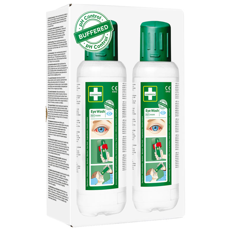 Augendusche 2 x 0,5 Liter | sterile gepufferte Augenspüllösung | phosphatfrei | für Säuren, Laugen & Fremdkörper | Cederroth 725200