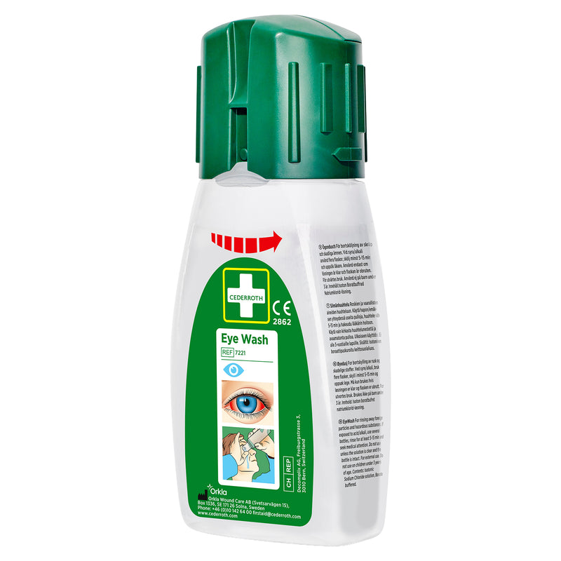 Augendusche im Taschenformat | sterile gepufferte Augenspüllösung | 235 ml | für Fremdkörper, Säuren & Laugen | Cederroth 7221