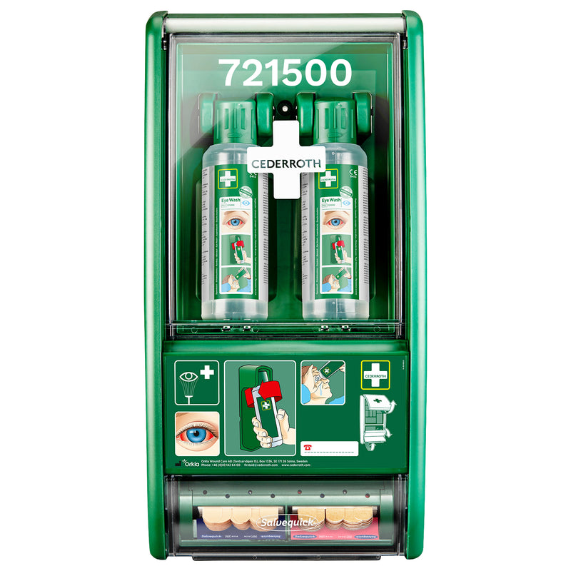 Eye Wash Station | Augenspülstation | mit 2 x 500 ml Augendusche & Pflasterspender | für Säure- & Alkalispritzer | Cederroth 721500