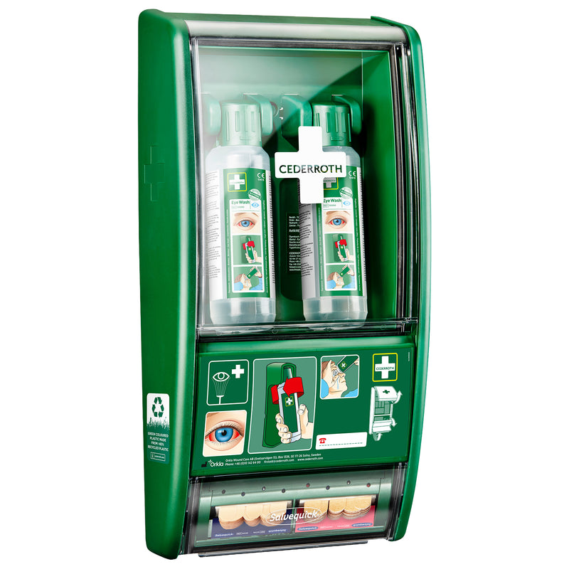 Eye Wash Station | Augenspülstation | mit 2 x 500 ml Augendusche & Pflasterspender | für Säure- & Alkalispritzer | Cederroth 721500