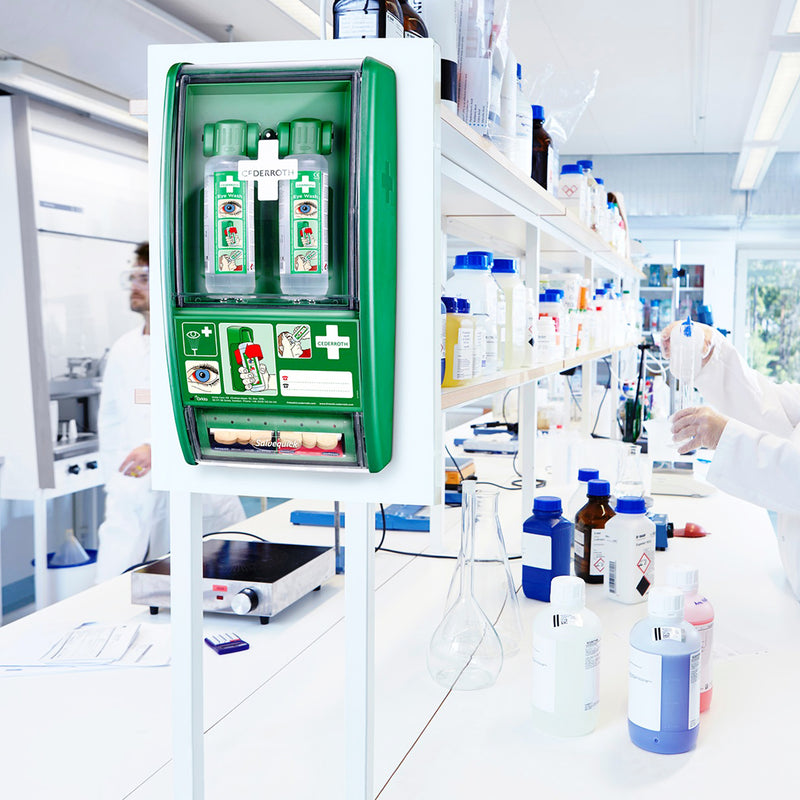 Eye Wash Station | Augenspülstation | mit 2 x 500 ml Augendusche & Pflasterspender | für Säure- & Alkalispritzer | Cederroth 721500
