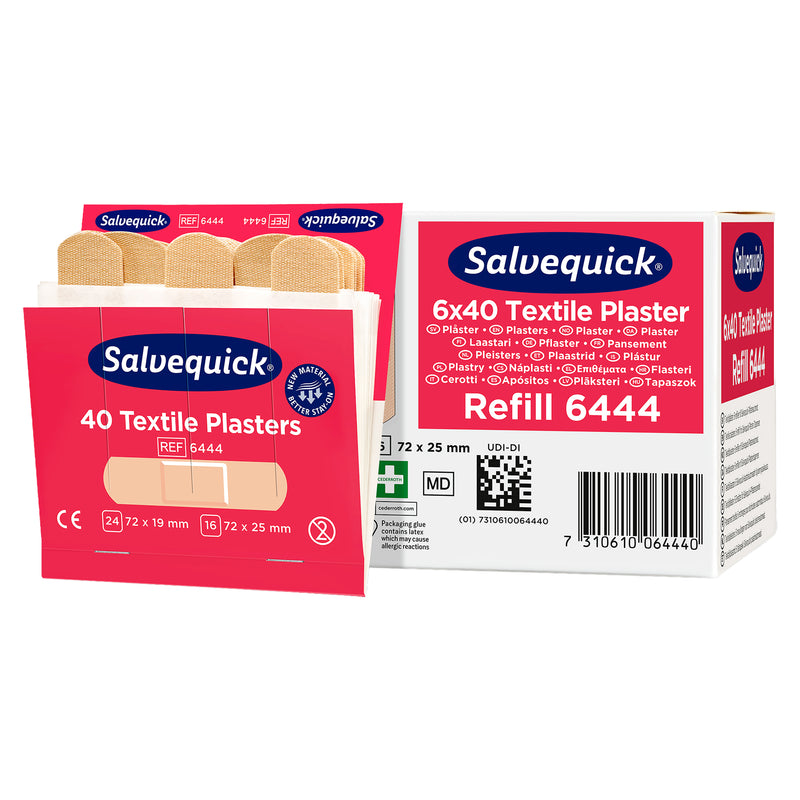 Salvequick Textilpflaster | flexible Pflaster-Nachfüllpackungen | 6 x 40 Stück – 240 Pflaster | Cederroth 6444